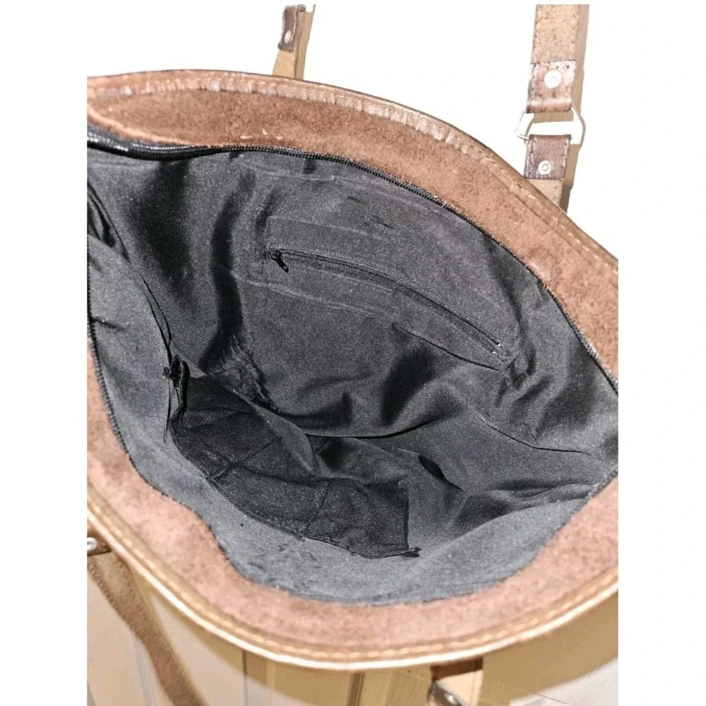 Brown Suede Leather Shoulder Bag Boho‎ Handcrafted In Bolivia Tooled Stitch